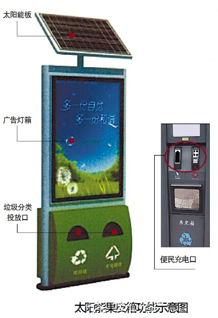 Fi、能充電 太陽(yáng)廣告垃圾箱能果皮箱將現(xiàn)冰城